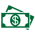 Green icon vector image of two stacked dollar bills.