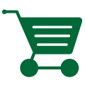 Green vector image of a shopping cart.