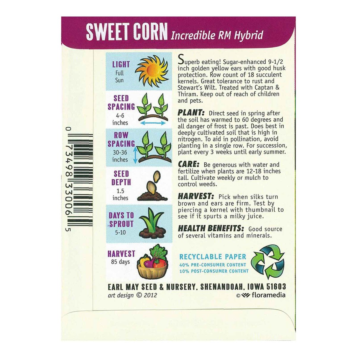 RM Hybrid Corn Seeds | Golden Yellow Sweet Corn | Earl May
