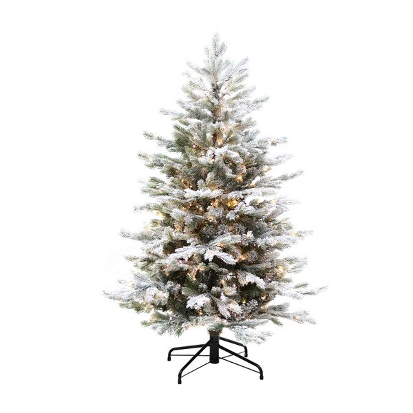 4.5ft Flocked Narrow Kelford Fir Christmas Tree with Quick Connect Pole