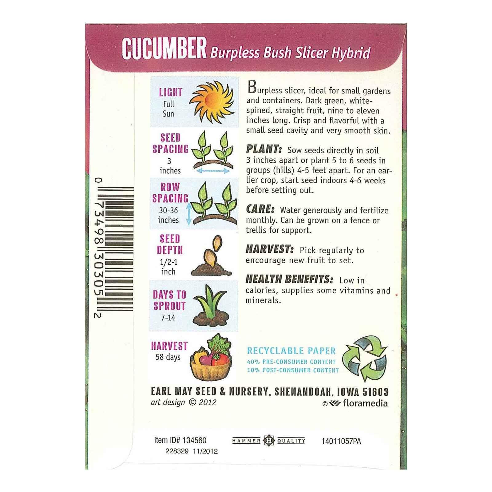 Cucumbers - Burpless Bush Slicer Hybrid Seeds | Earl May