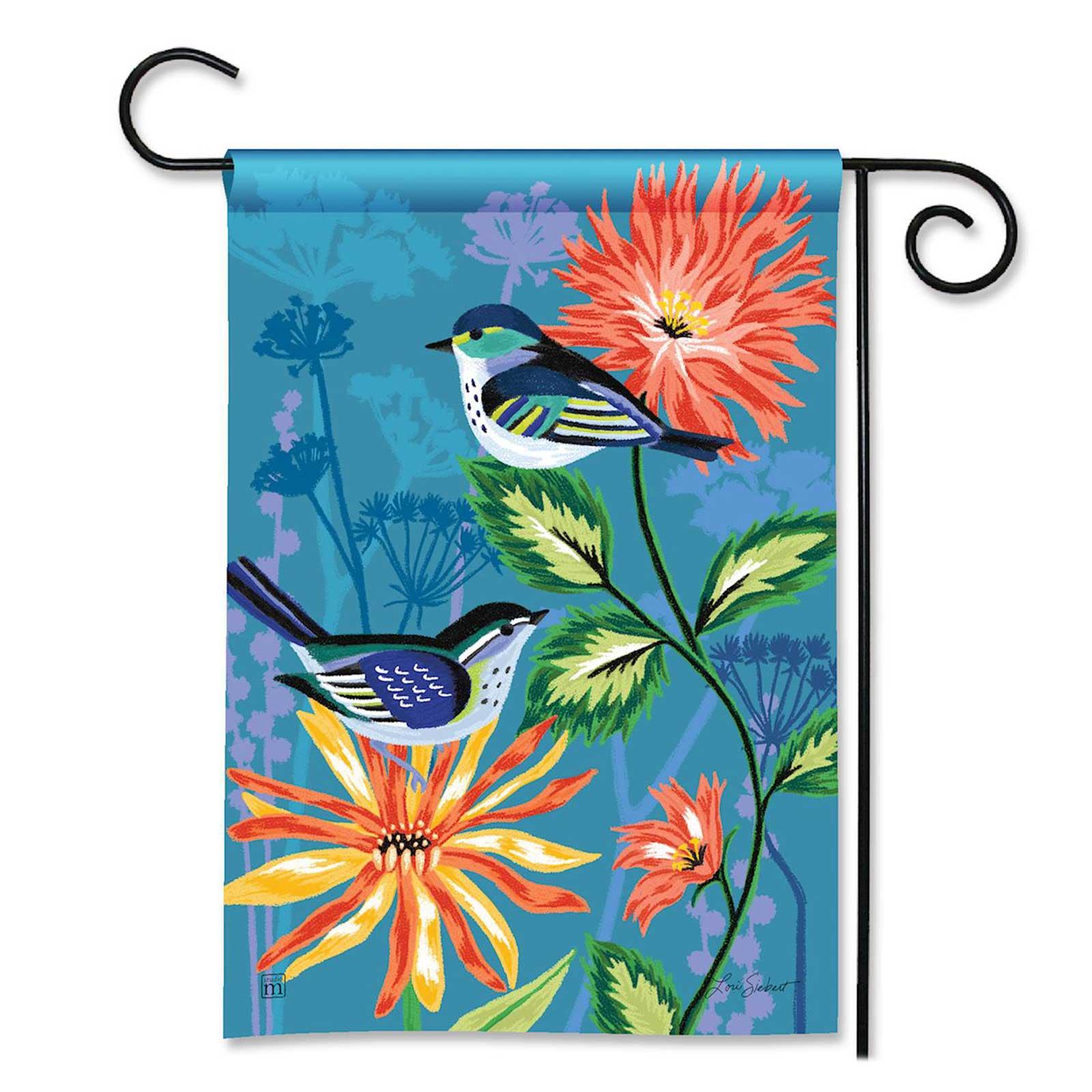 秋山花　「THE 3 BIRDS AND A FLAG」 秋山花 「THE 3 BIRDS AND A FLAG」 Garden Flag - Blue Birds and